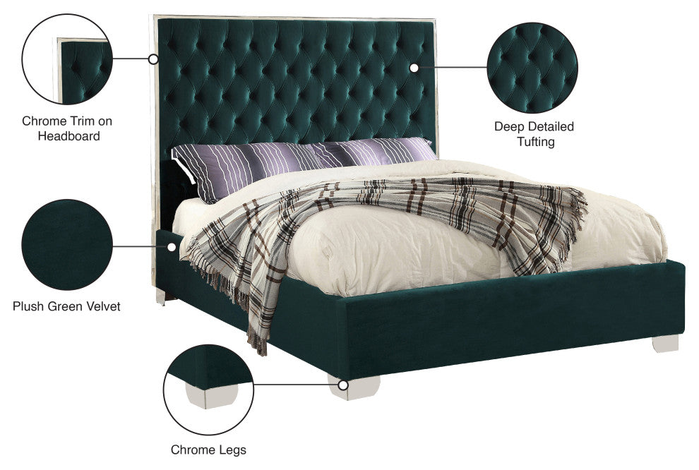 Lexi Velvet Bed, Green, Queen