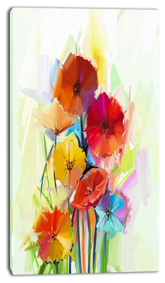 Yellow and Red Gerbera Flowers, Large Floral Canvas Artwork, 16"x32"