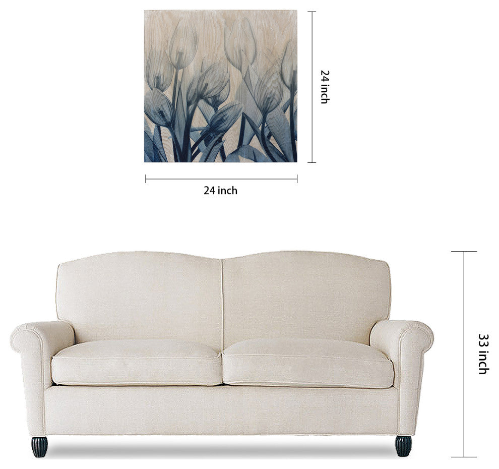 Blue Tulip Wall Art X-Ray Photography Giclee Printed on Hand Finished Ash Wood
