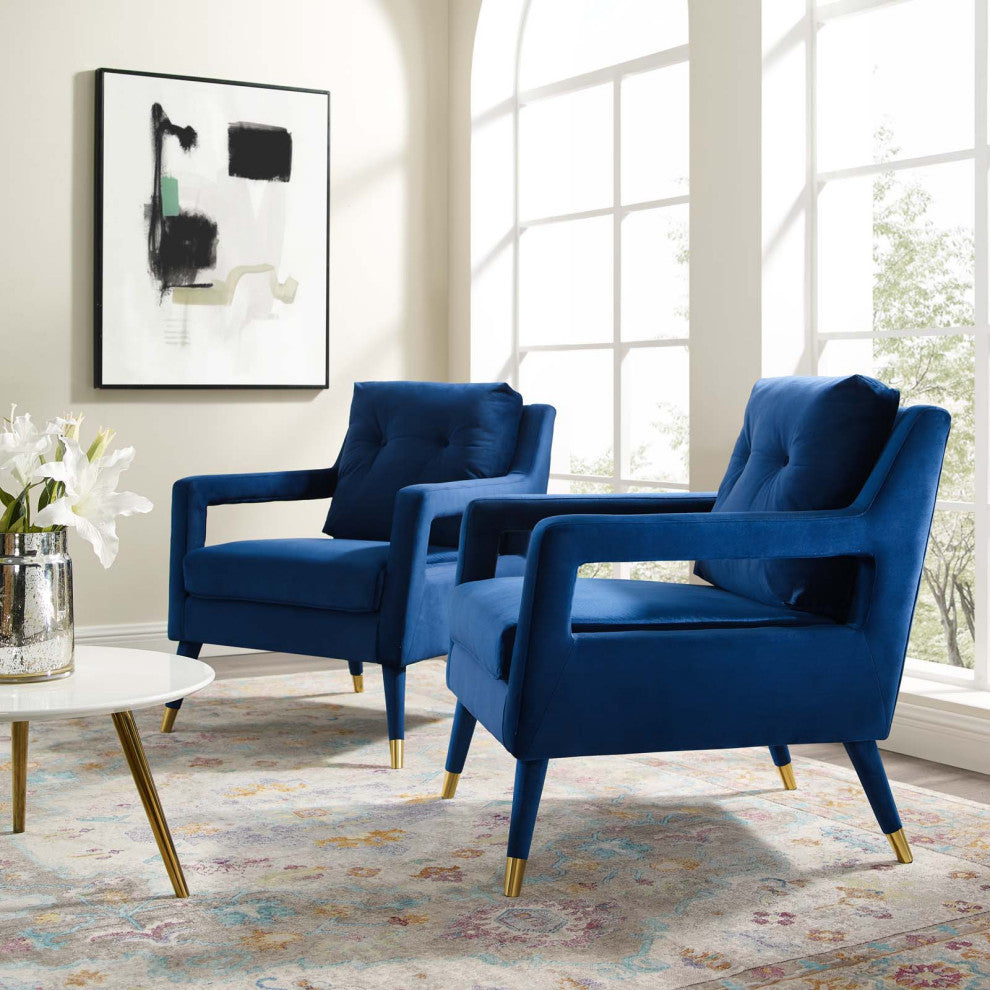 Armchair Accent Chair, Set of 2, Velvet, Blue Navy, Modern, Lounge Hospitality