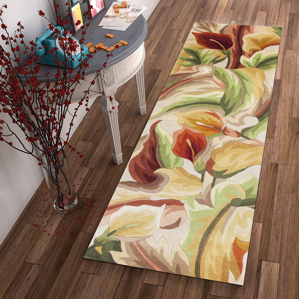 HomeRoots 8' Ivory Hand Tufted Oversized Calla Lilies Indoor Runner Rug