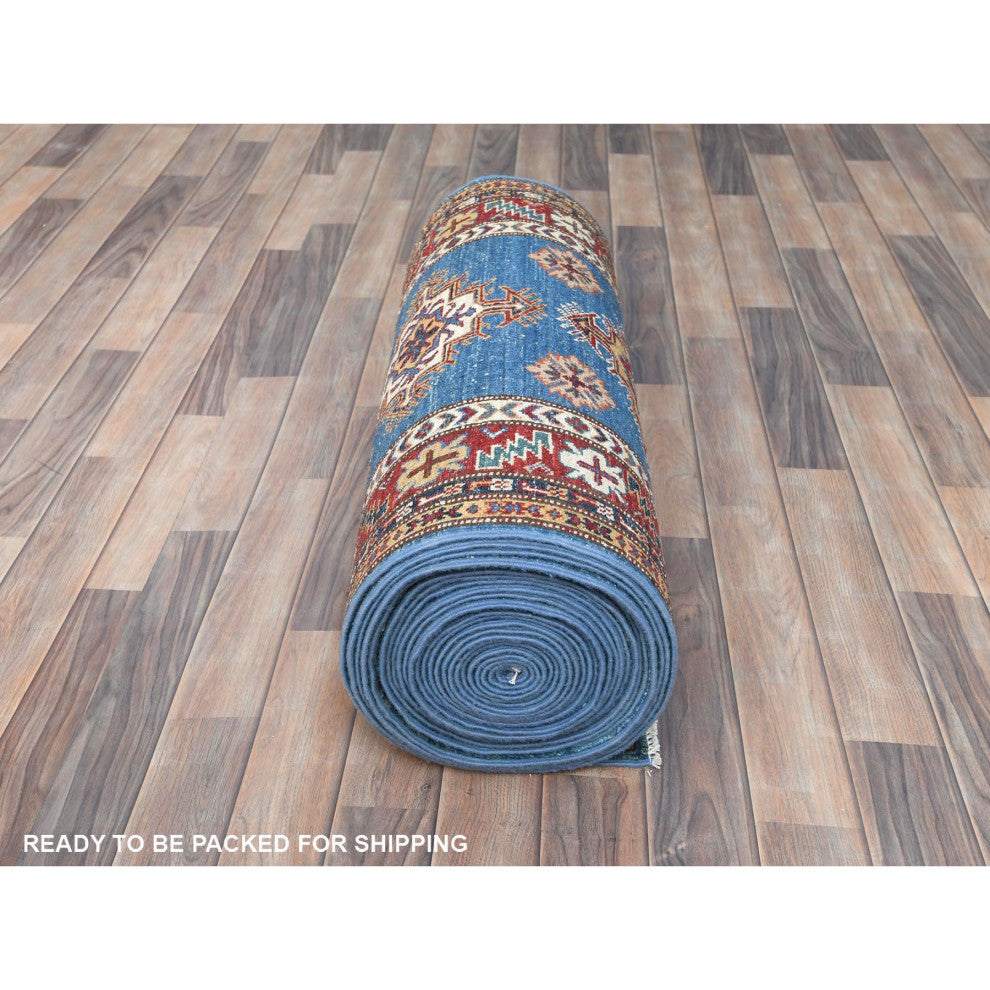 Denim Blue Hand Knotted Afghan Super Kazak Organic Wool XL Runner Rug 2'8"x40'8"