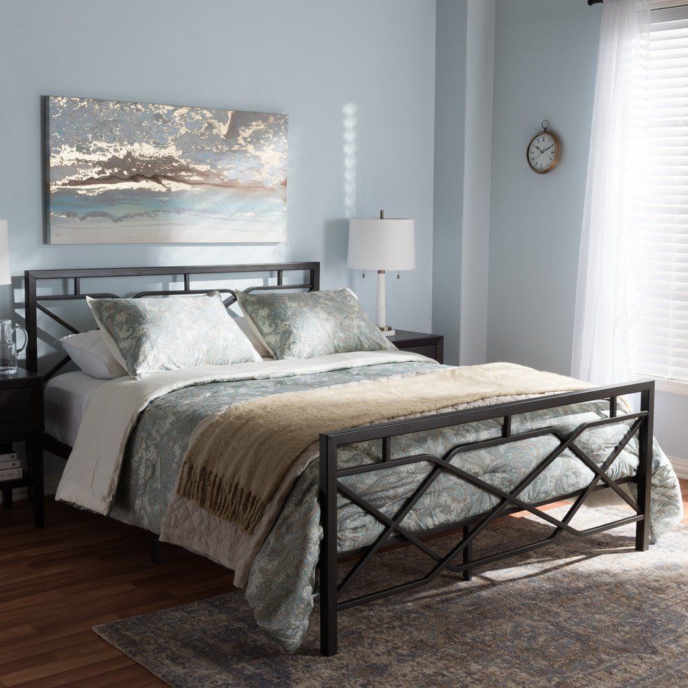 Shelton Modern Stippled Black Finished Metal Queen Size Platform Bed