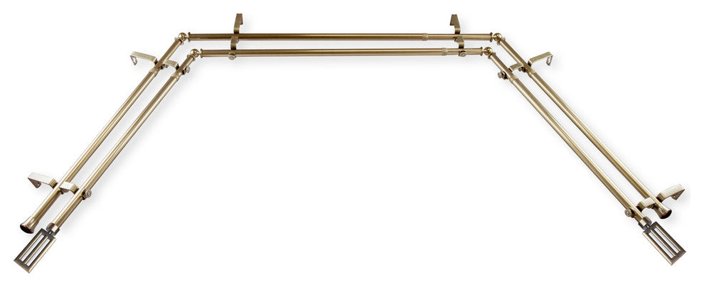 Mabel 13/16" Bay Window Double Curtain Rod, Antique Brass