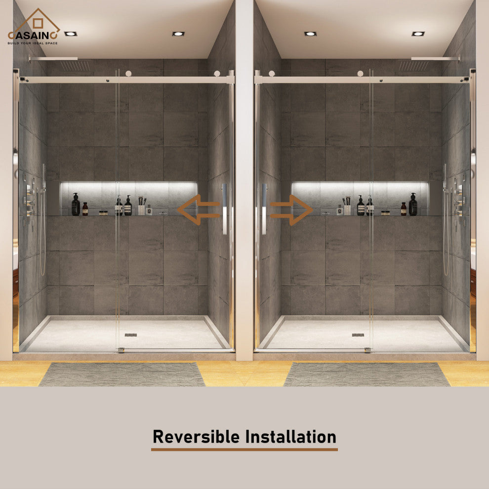 48-in x 76-in Frameless Sliding Shower Door, Chromed