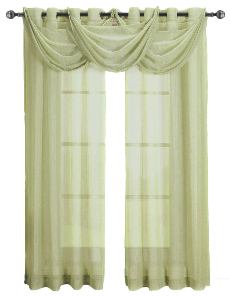 Abri Grommet 5-Piece Window Treatment Set, Green, Panel Size: 100"x84", Valance: