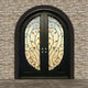 Round Top Gold Leaf Dual Door With Frame and Threshold 72"x96", Matte Black