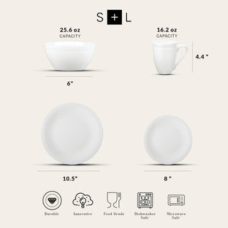 Stone Lain Ava Bone China 16 Piece Dinnerware Set, White