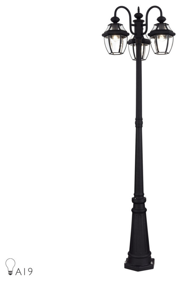 Monterey Multi Head Black Outdoor Post Light with Clear Beveled Glass