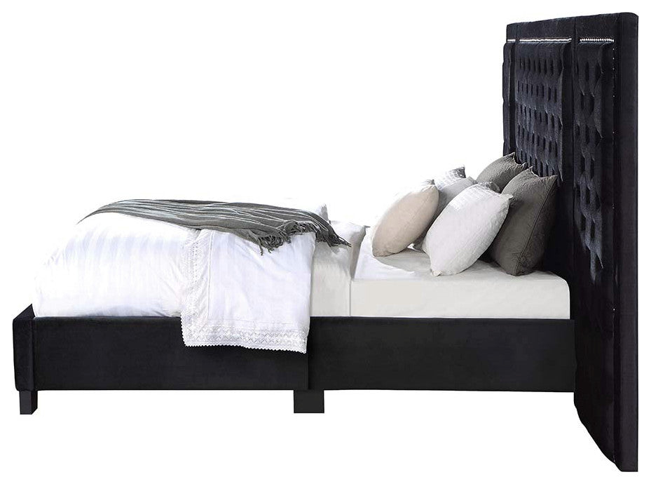 Frances Oversized Headboard Platform Bed, Black Velvet, Queen