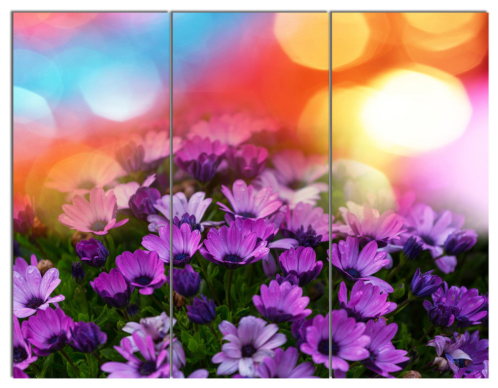 Beautiful Little Purple Flowers, Floral Triptych Canvas Print, 36x28, 3 Panels