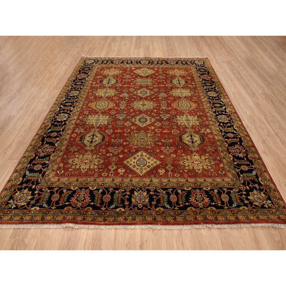 Red/Black Hand/Knotted, Karajeh Design, Organic Wool, Oriental Rug, 8'2"x10'0"