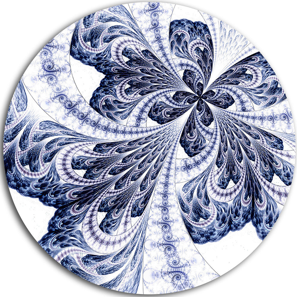 Symmetrical Purple Fractal Flower, Abstract Disc Metal Artwork, 11"