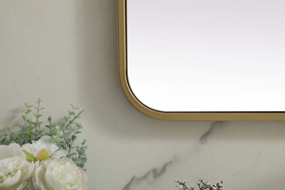 Soft Corner Metal Rectangle Mirror 32X72 Inch, Brass