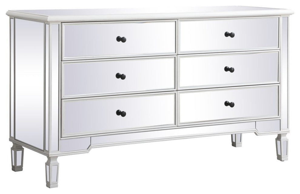 Calum 60" Mirrored 6-Drawer Chest, Antique White