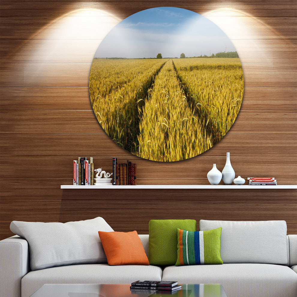 Rural Road Through Wheat Field, Landscape Disc Metal Wall Art, 36"