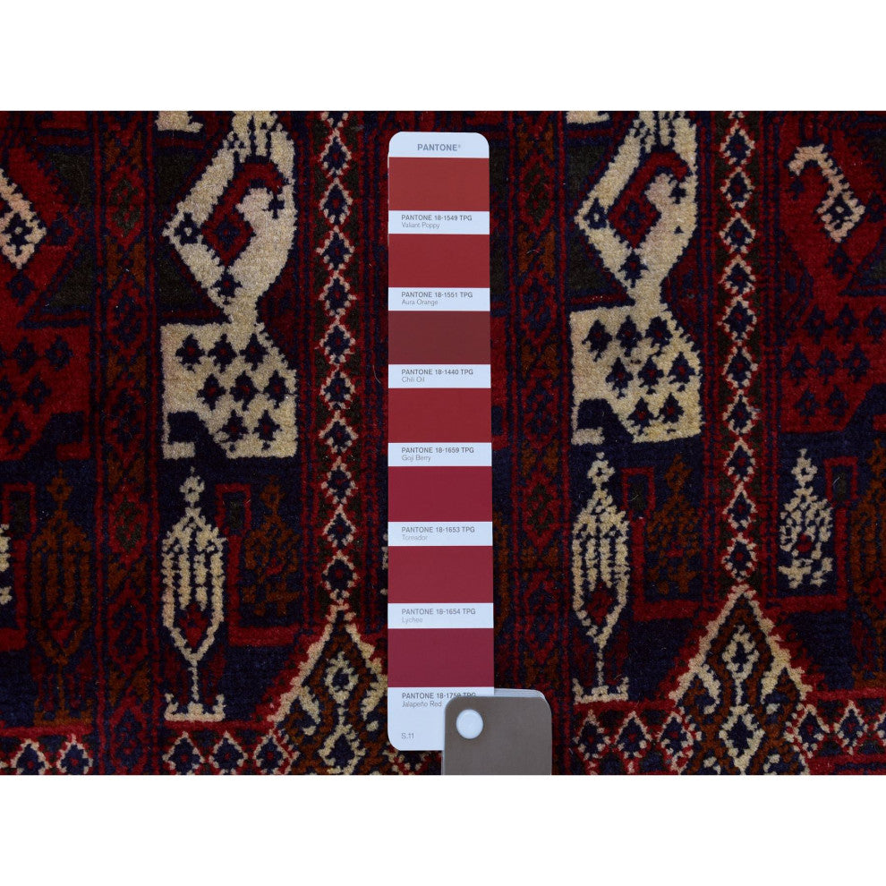 Red Hand Knotted Shiny Wool Afghan Khamyab Runner Orientel Rug, 2'10"x10'0"