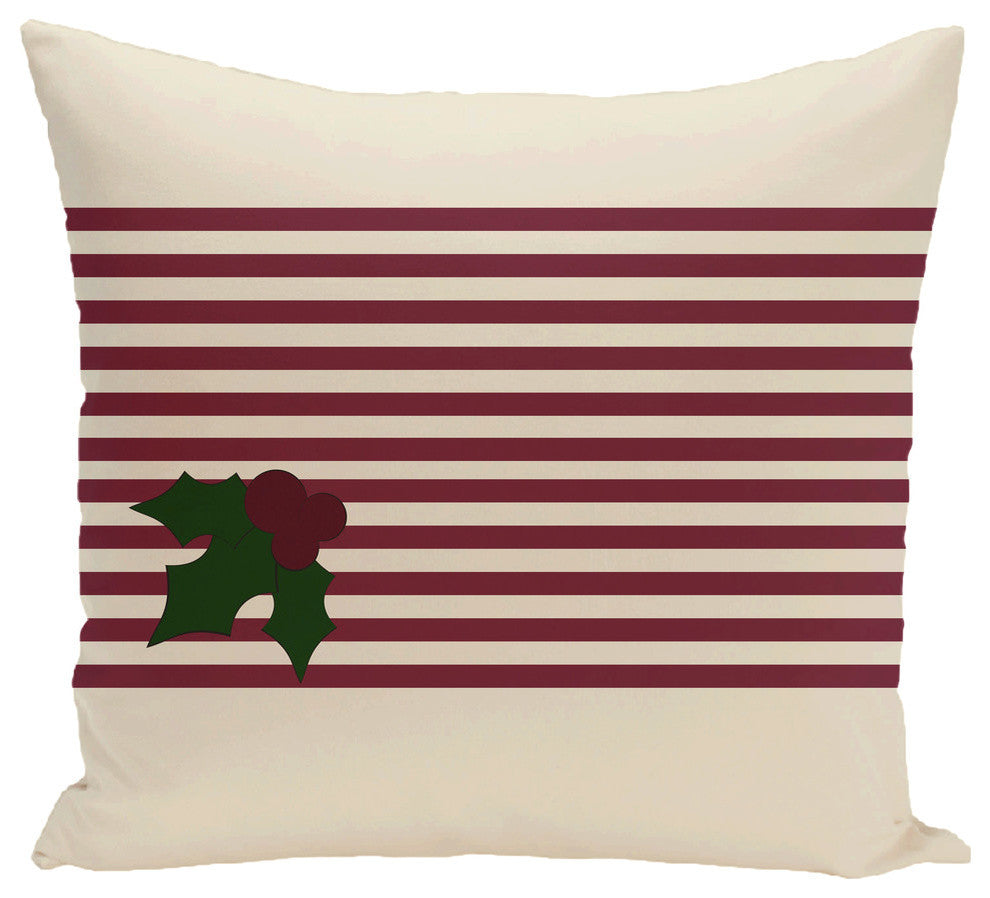 Holly Stripe, Decorative Holiday Stripe Print Pillow, Cranberry, 26"x26"