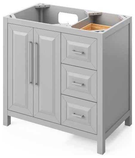 Cade Transitional 36" Grey Left Offset Sink Vanity, Steel Grey Cultured Marble V