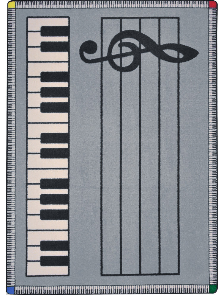 Kid Essentials Rug, Play Along, Gray With Keys, 7'8"x10'9"