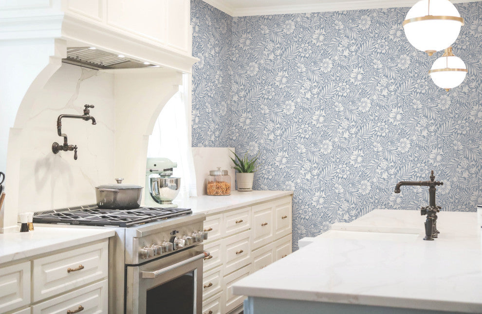 Wedgewood Blue Modern Acanthus Peel & Stick Wallpaper