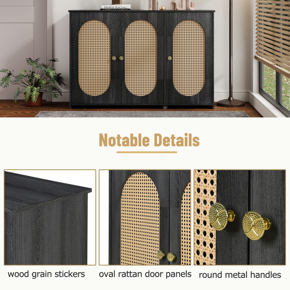 Gewnee  Retro 3-Door Sideboard with Large Storage Space, Antique Black