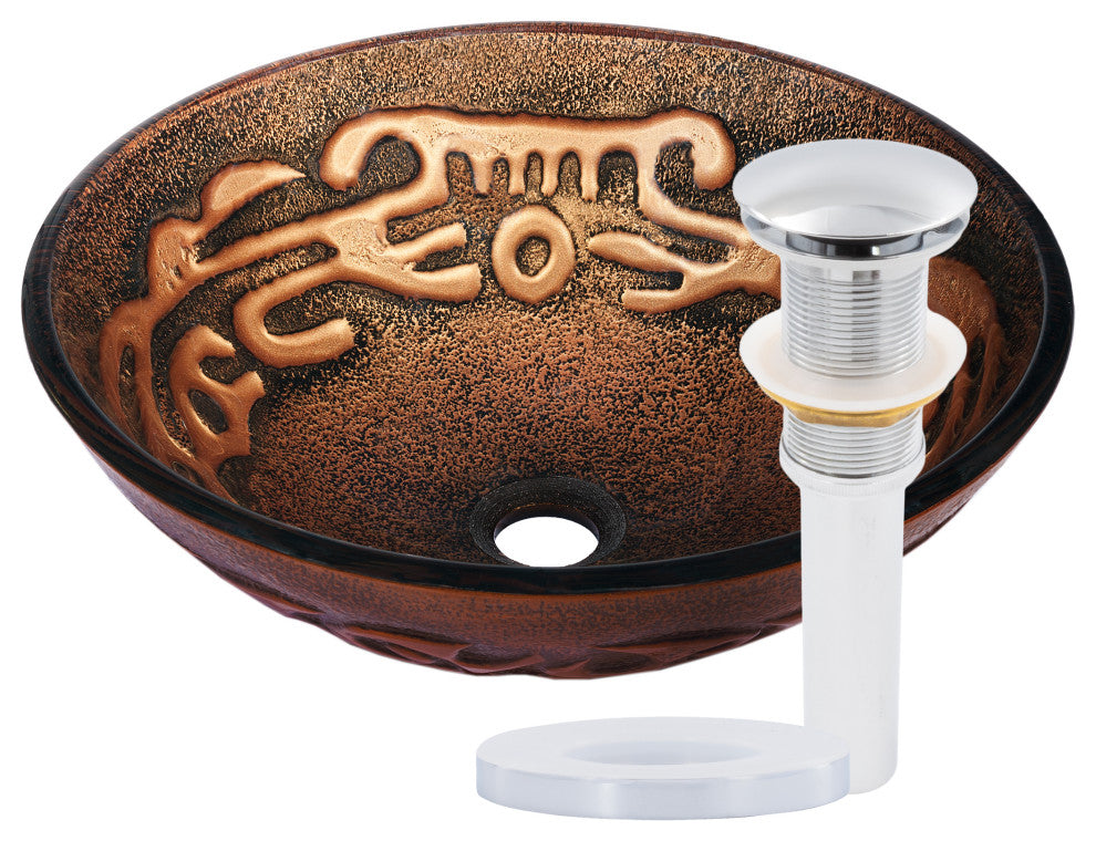 Mosaico Glass Vessel Sink and Drain, Chrome