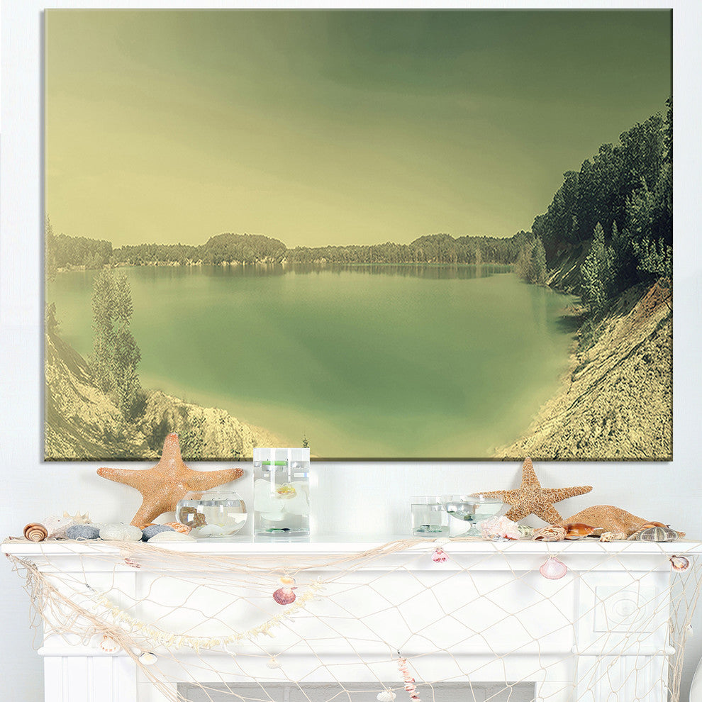 "Blurred Sea With Mountain Views" Modern Seascape Wall Art, 40"x20"