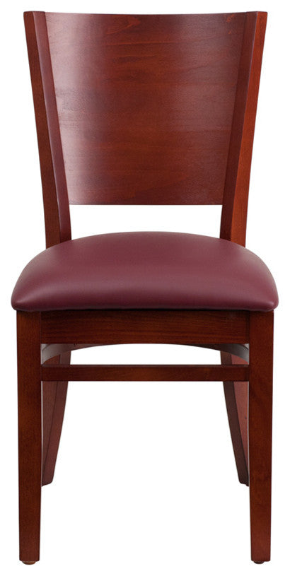 Dyersburg Wood Chair Solid Back Mahogany, Burgundy Vinyl Seat