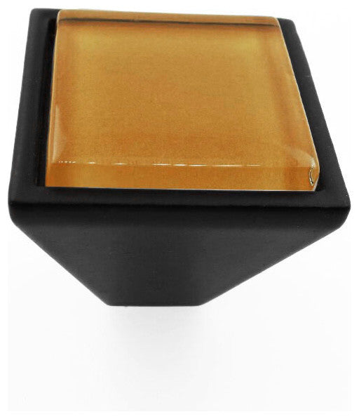 Brown Bronze Crystal Glass Black Metal Square Frustum Knob