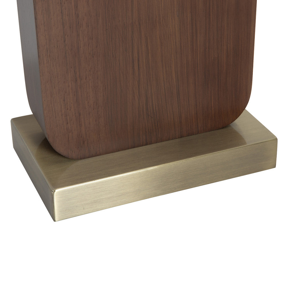 Laurel Table Lamp - Ebony Wood Finish, Weathered Brass, White Linen Shade, Dark Walnut