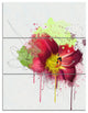 Red Lily with Green Paint Splashes, Floral Triptych Canvas Art, 28x36, 3 Panels