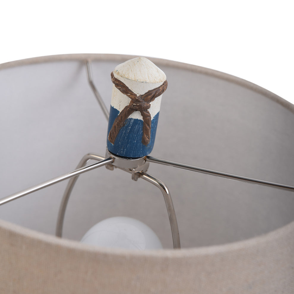 Nautical Rope Table Lamp, Blue Stripe Finish, Oatmeal Hardback Fabric Shade