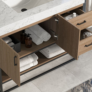 Bahia Bath Vanity, Oak, 42", Matte Black Hardware, Single, Freestanding