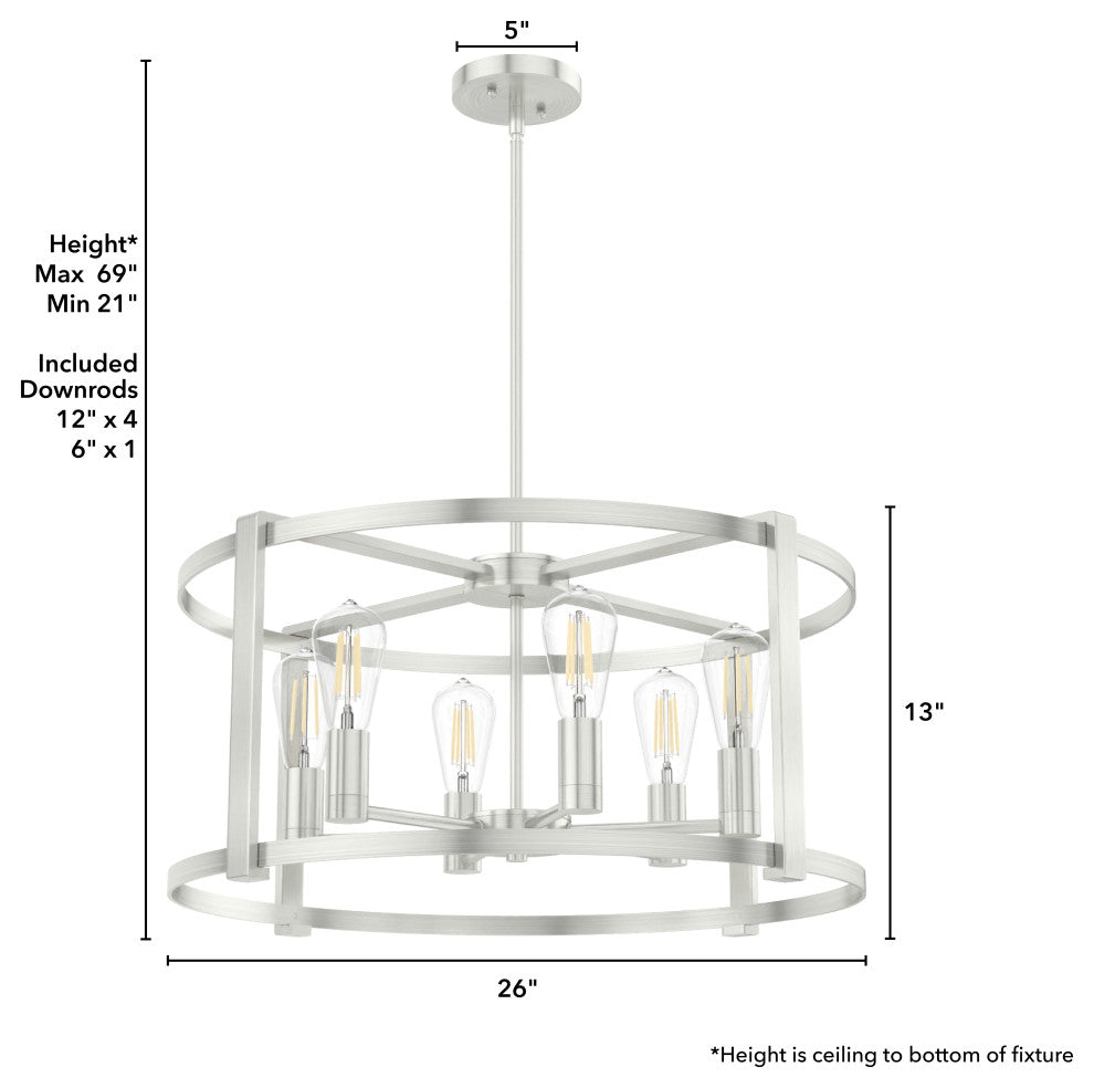 Hunter 26" Astwood Brushed Nickel 6-Light Chandelier Ceiling Light Fixture
