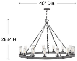 Hinkley Sawyer Outdoor Chandelier, Aged Zinc, 15 Light