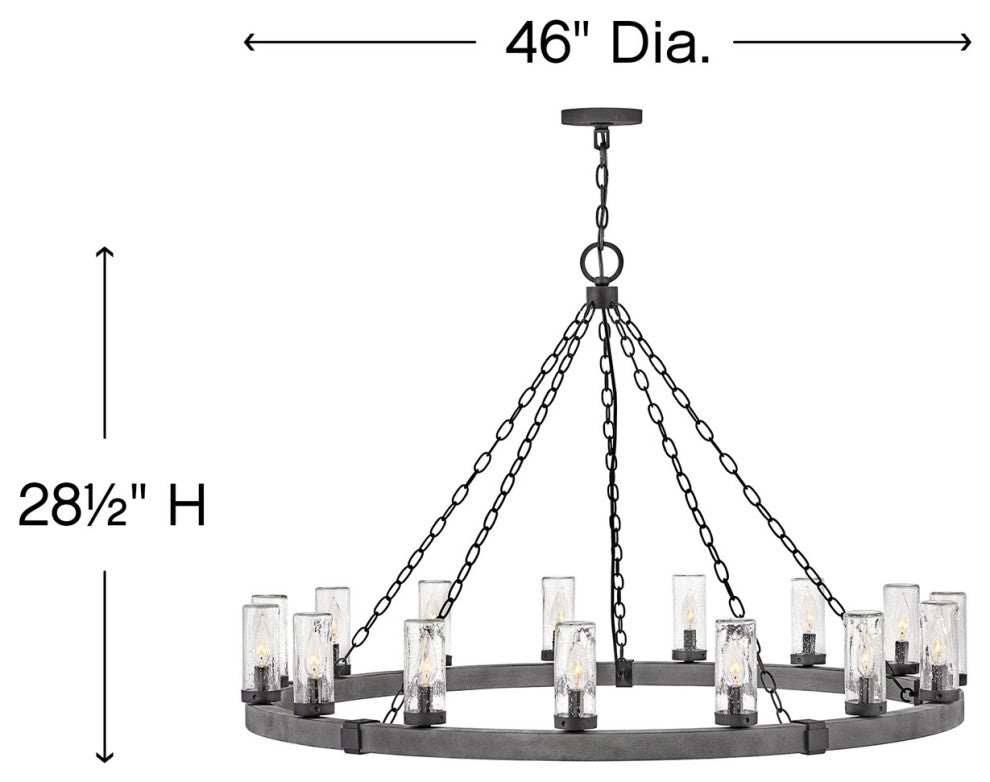 Hinkley Sawyer Outdoor Chandelier, Aged Zinc, 15 Light