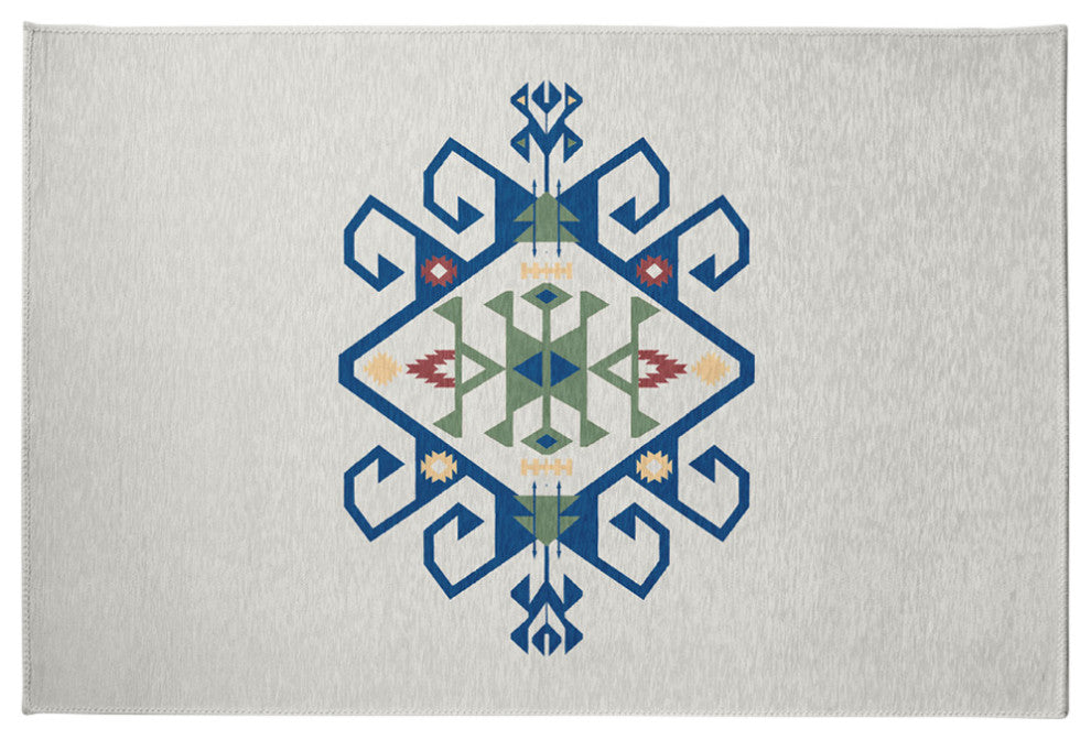 Southwest Medallion Spring Chenille Rug, Dark Cobalt Blue, 4'x6'