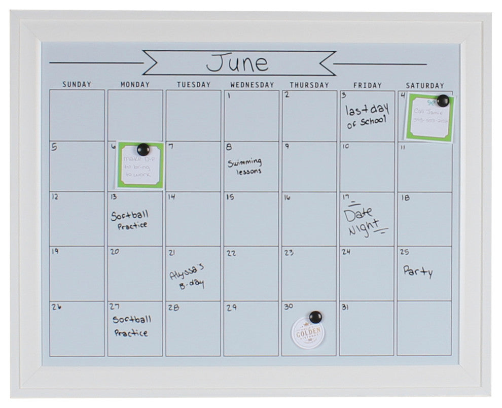 Bosc Framed Magnetic Dry Erase Calendar Wall Organization Board