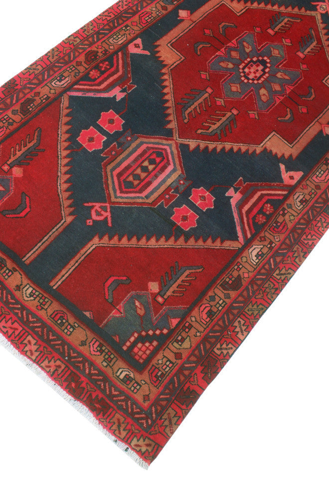 Fine Vintage Distressed Khaleesi Navy/Burgundy Runner, 3'4x10'8