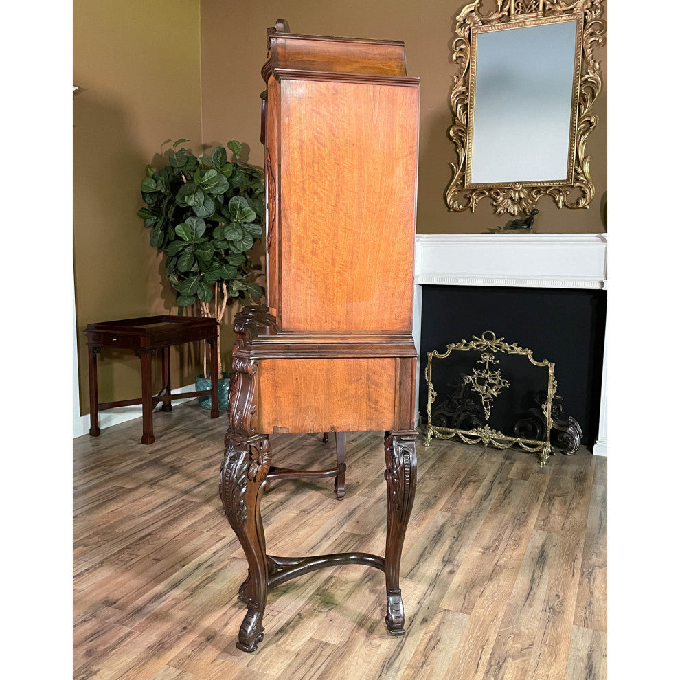 Antique Walnut Inlaid China Cabinet