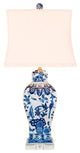 Chinese Blue and White Porcelain Temple Jar Bird Floral Motif Table Lamp 27.5"