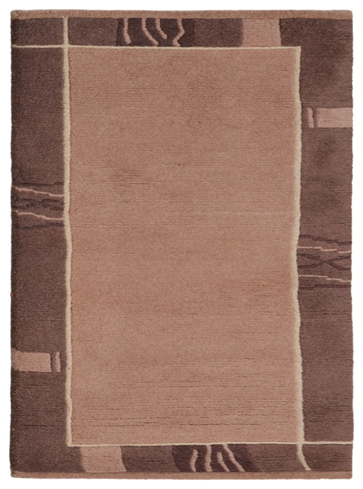 Hand Knotted Tibbati Wool Area Rug Contemporary Choco
