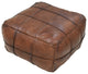 Pouf-Solid Handmade Leather Pouf (Recycled Foam with Fiber Fill), Brown, Square, 21x21x12