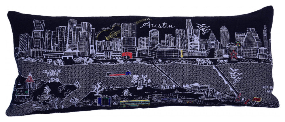 35" Black Austin Nighttime Skyline Lumbar Decorative Pillow