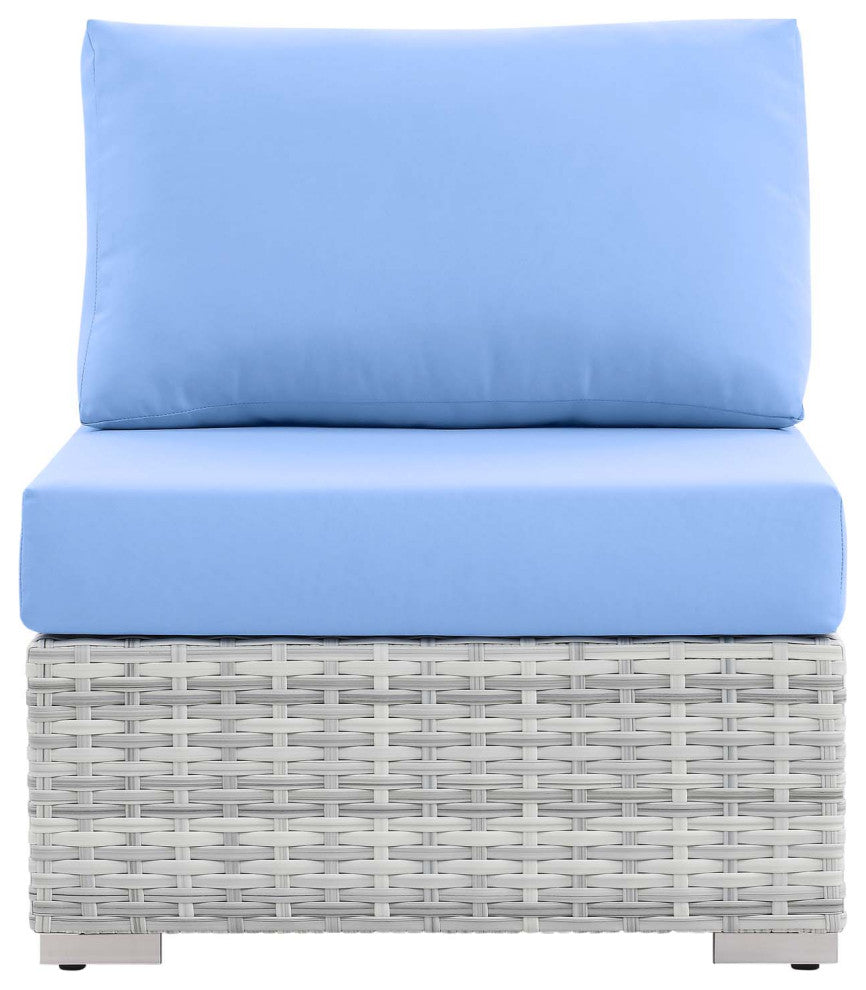 Lounge Chair, Rattan, Wicker, Gray Blue, Modern, Outdoor Patio Cafe Bistro