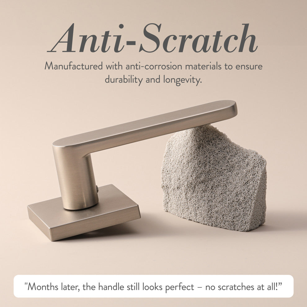 Modern Heavy Duty Designer Door Handle - Chrystie Collection, Satin Nickel, Passage Right Hand
