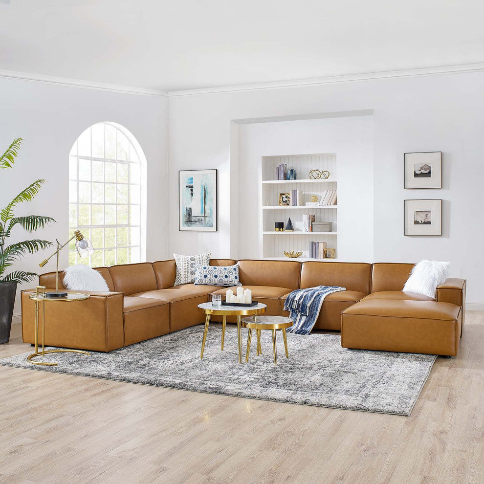 Restore 7-Piece Vegan Leather Sectional Sofa Tan