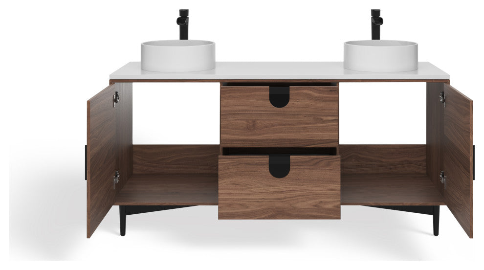 Newton Bath Vanity, Walnut, 60", Double Sink, Freestanding