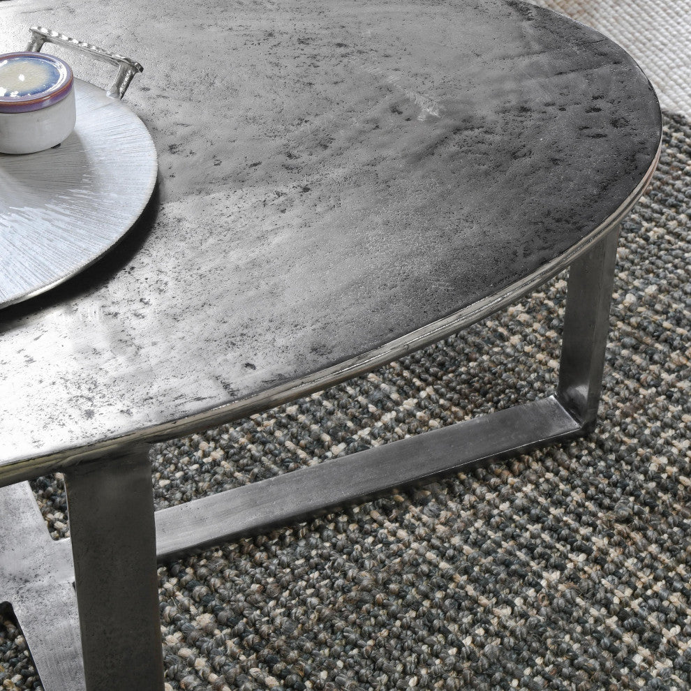 Kosas Home Flores 48" Industrial Oval Metal Nickel Coffee Table